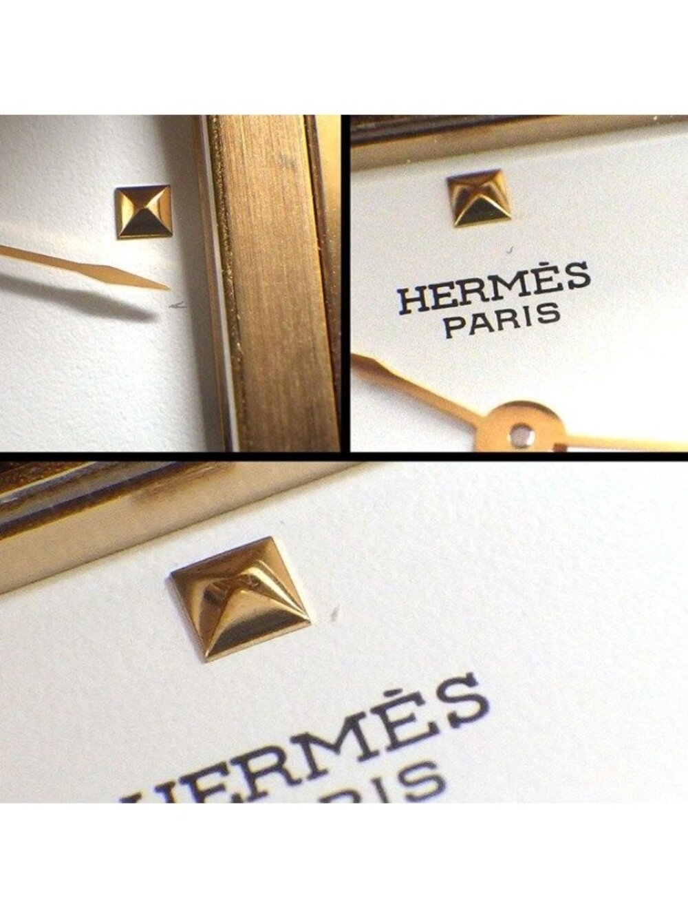 Hermes Watch Medallion Studs Square White Dial Red Leather Quartz Analog - Picture 11 of 12